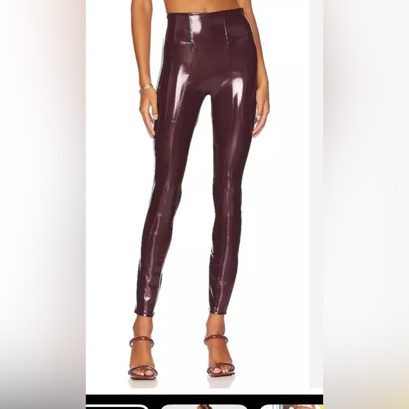SPANX: FAUX PATENT LEATHER LEGGINGS, RUBY Size Petite Small. NWT. 128 retail - Picture 2 of 11